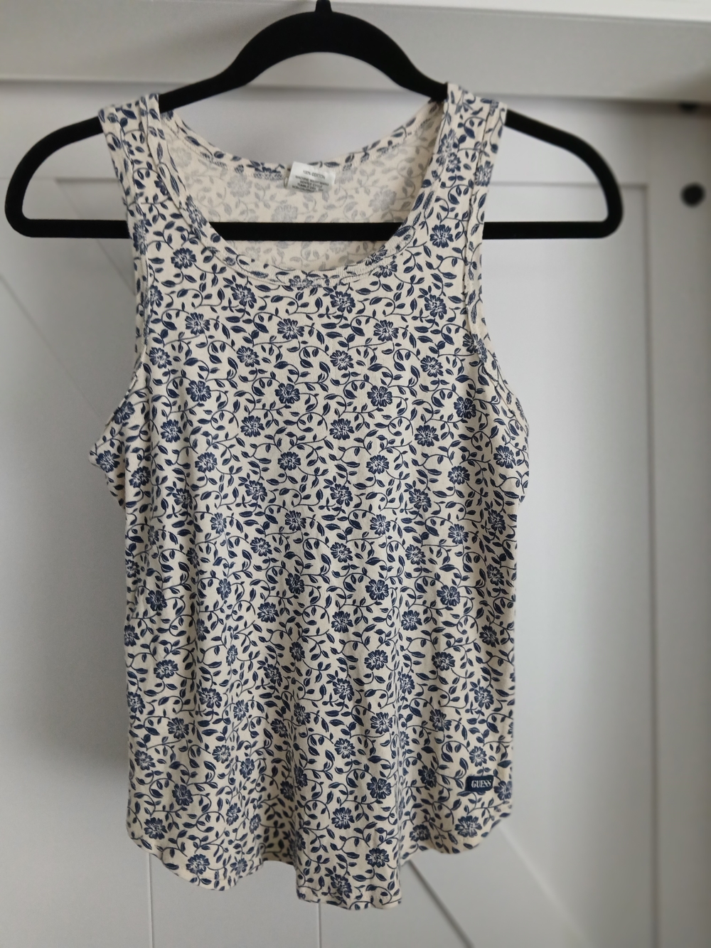 Guess Cream Tank Top with Navy Floral Print